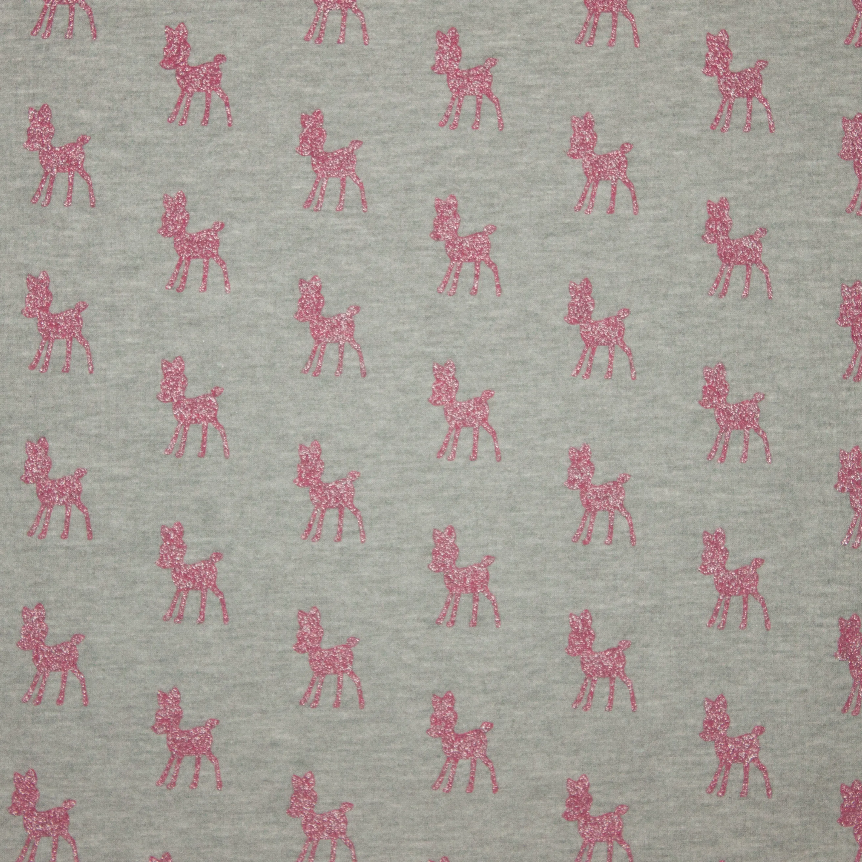 Sweaterstof lichtgrijs met bambi in roze glitter